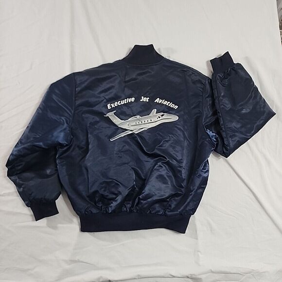 Vintage Executive Jet‎ Aviation Blue Satin Birdie Snap Bomber Coach Jacket - Picture 1 of 16